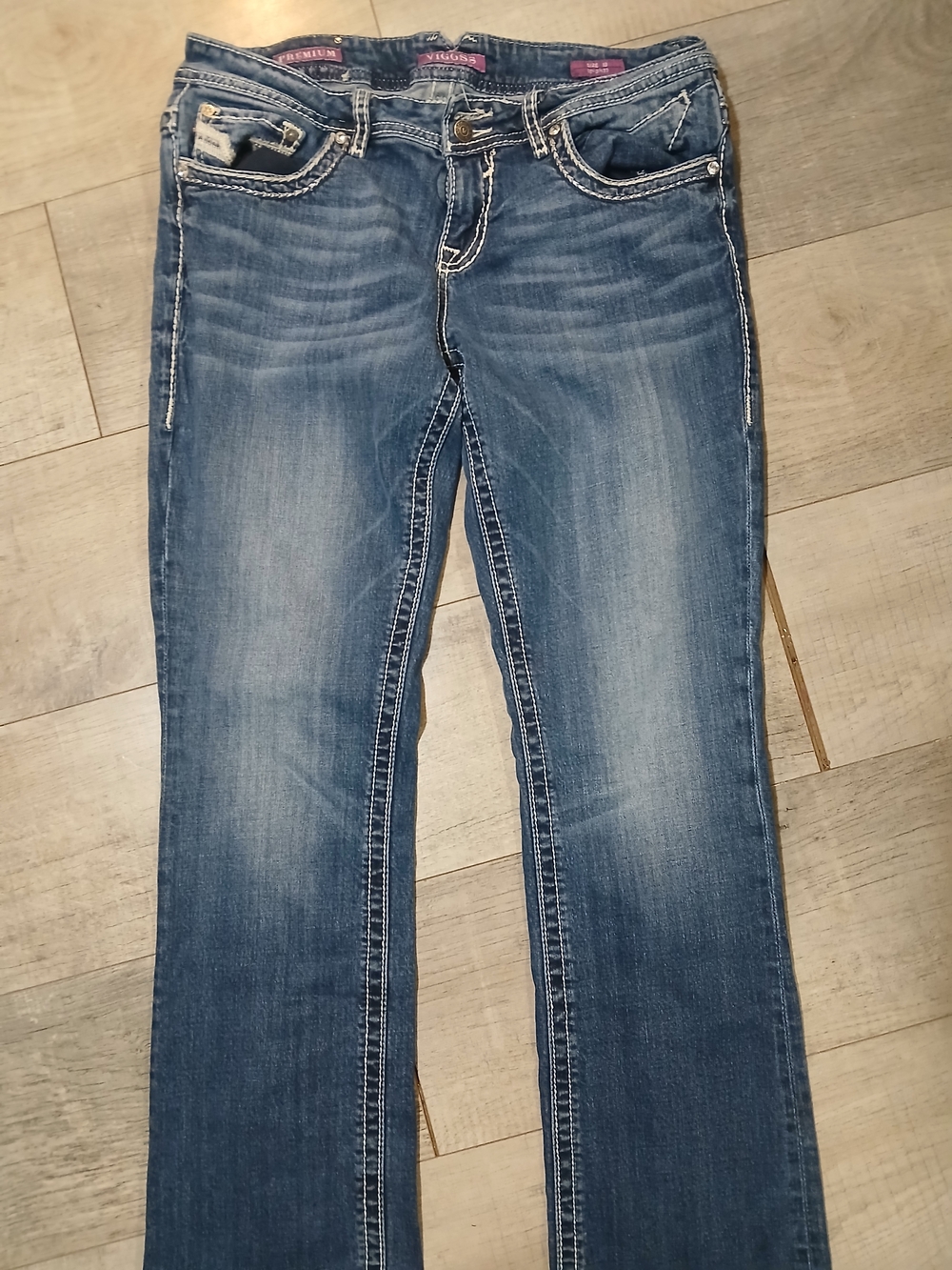 Vigoss Medium Blue Distressed Bootcut Jeans